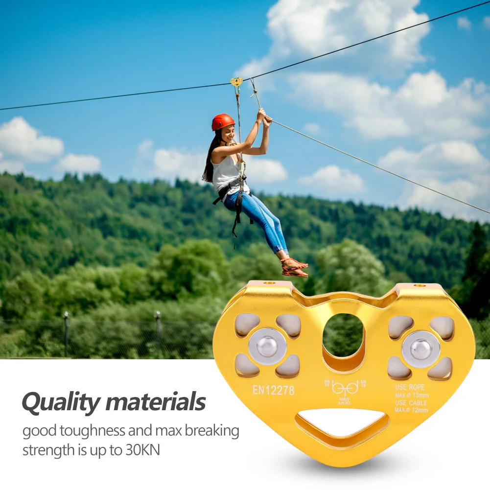 Kletter-Doppelrolle aus Stahlseil 30KN Seilrutsche Kabeltrolley Outdoor-Kletterausrüstung Hochgeschwindigkeits-Zipline-Trolley