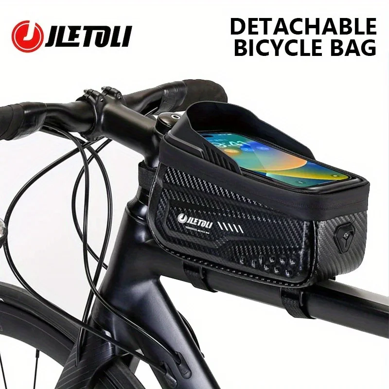 JLETOLI Hard Shell Bicycle Top Tube Bag Waterproof Bike Bag 7.0inch Mobile Phone Case Touch Screen Cycling Bag Reflective