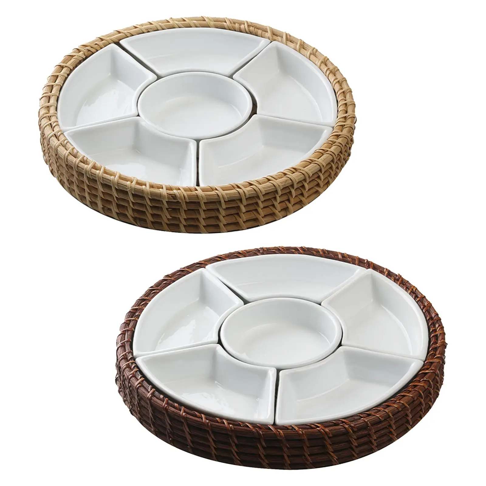 Rattan Divided Serving Tray Multifunctional Multi Sectional Nut Candy Platter for Sweets Dessert Fruit Nuts Valentine's Day