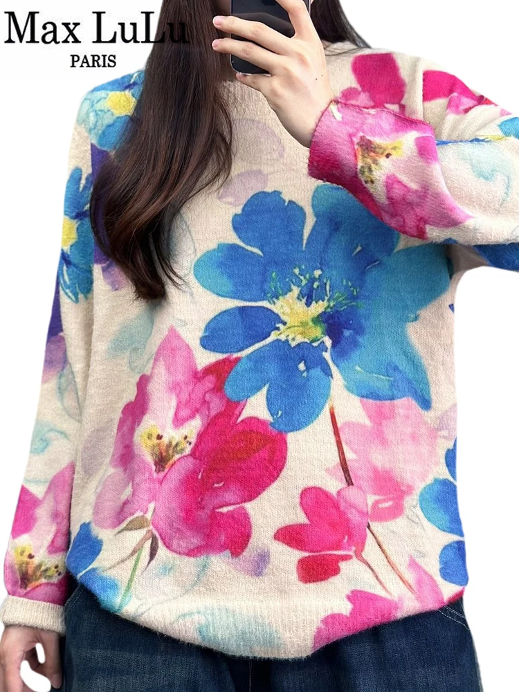 Max LuLu 2023 Fashion Loose Warm Pullover Winter Womens Printed Luxury Oversized Sweaters Ladies Classic Casual Floral Jumpers