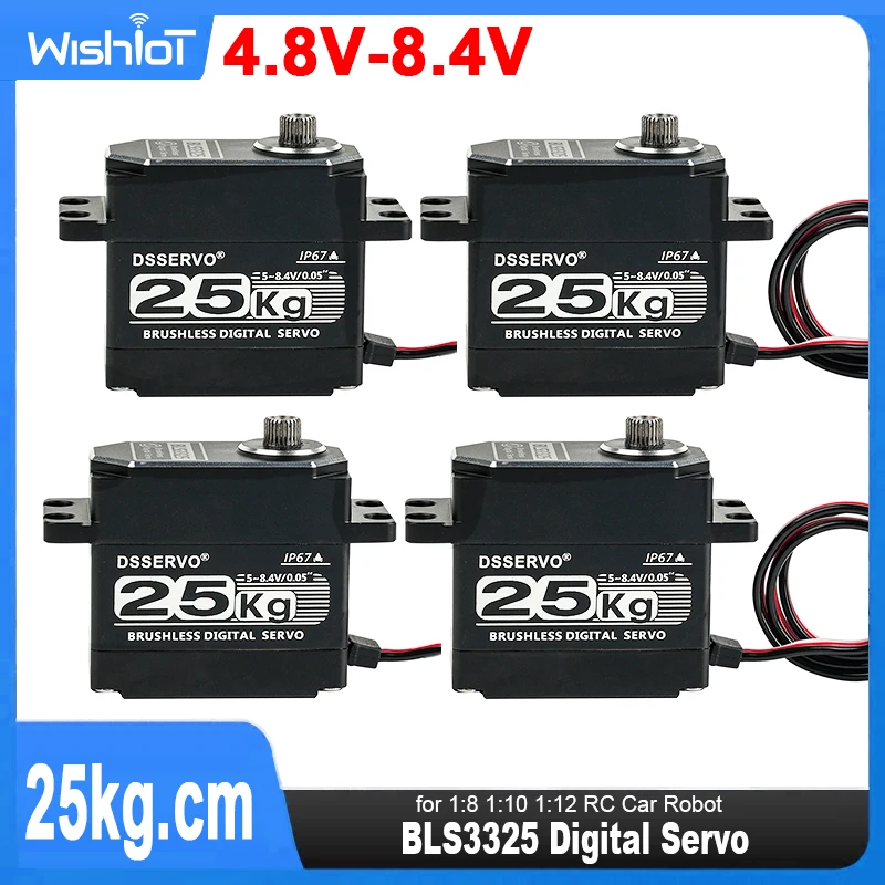 4pcs Digital Servo 25KG Motor Metal BLS3325 180/270/360 7.4V Waterproof IP67 High Speed Brushless for 1:8 1:10 1:12 RC Car Robot