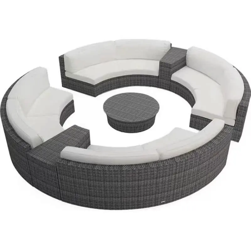 

Outdoor round sofa, casual rattan curved sofa coffee table combination