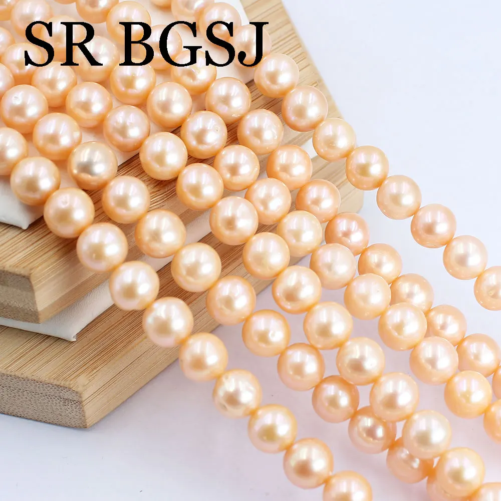 

9-10mm AAA 100% Natural Freshwater Pearl Pink Round Shape Beads For Jewelry Making DIY Bracelet Necklace Earrings 14"