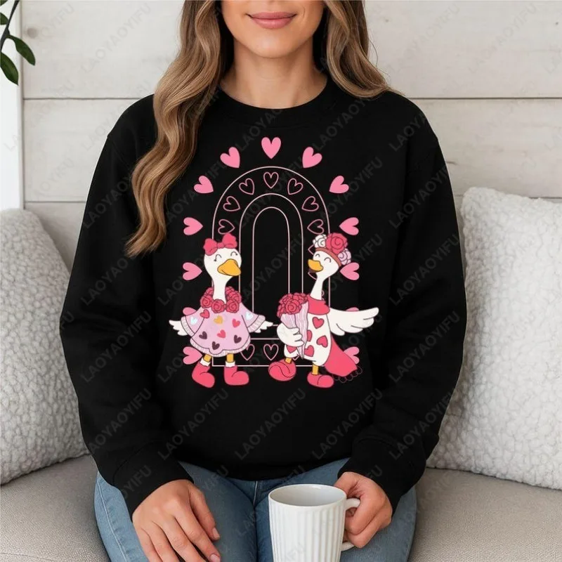 

Свитер на свадьбу «Гусь», одинаковые толстовки, милая одежда для влюбленных с розовым сердечком, одинаковый наряд для пары на День святого Валентина, милый пуловер