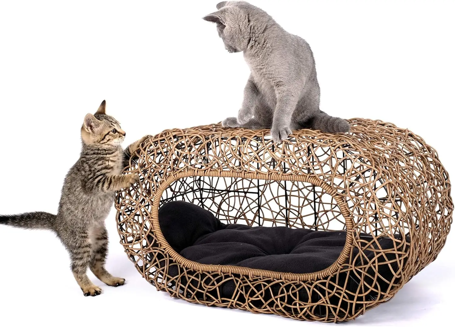 

Fun Stackable Cat Condo for Indoor Cats - Interactive Play Faux Rattan Cat House for Indoor Cats Kitty