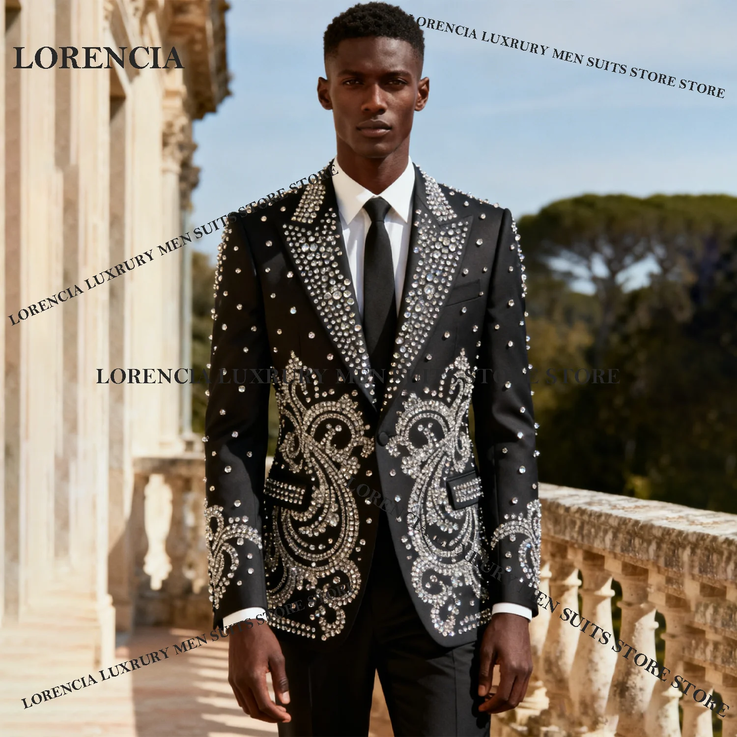 

Diamond Design Men Suits Peaked Lapel Exquisite Wedding Tuxedos Slim Fit Ropa hombre 3 Pieces Sets Groom Male Blazers Customized