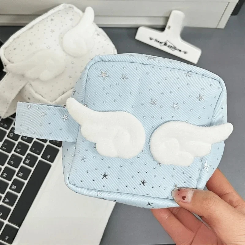 Mini Size Makeup Bag for Women Star Pattern Wings Patchwork Travel Cosmetic Organizer Multi-Purpose Space Saving Lipstick Pouch