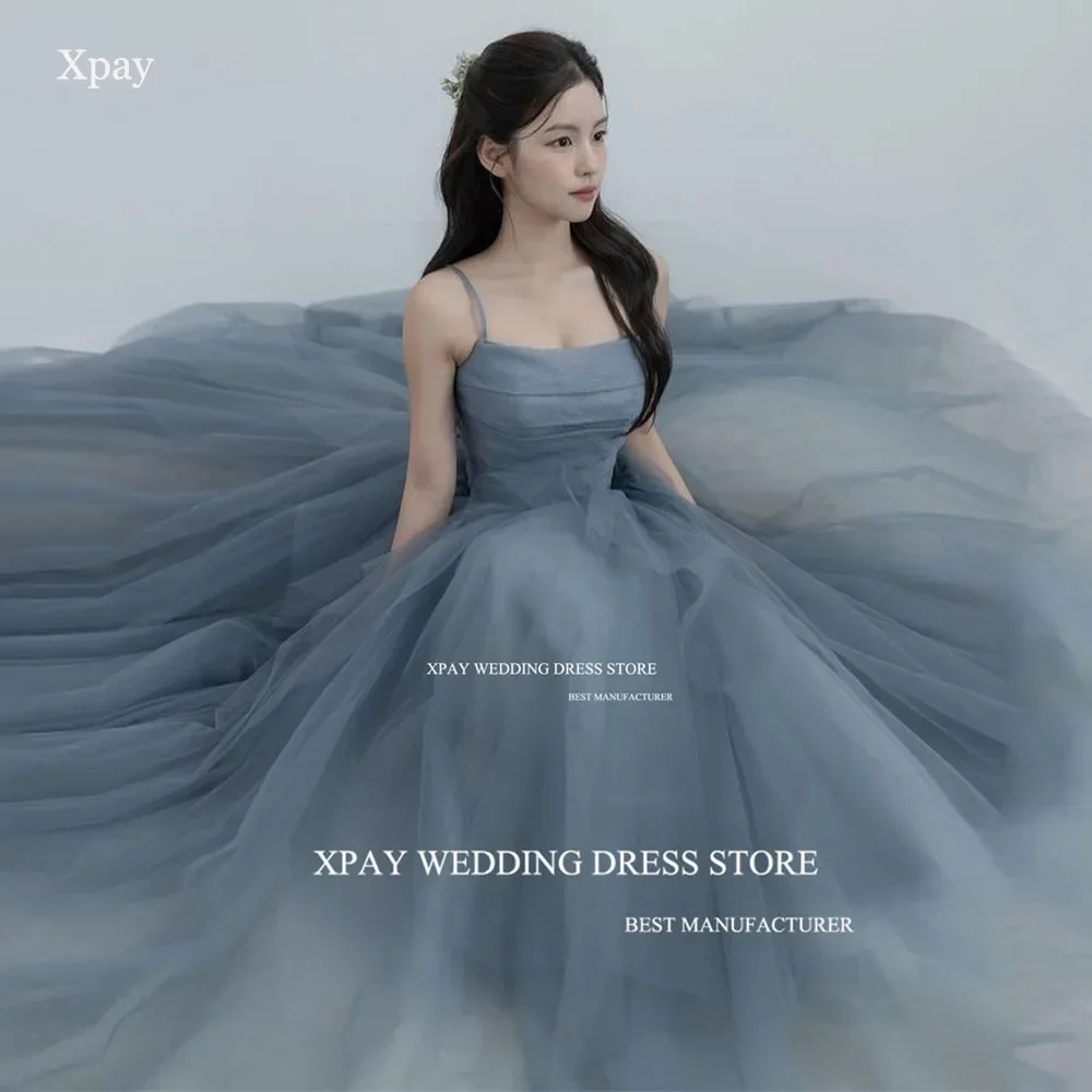 MODX Dusty Blue Korea A Line Evening Dresses Photo Shoot Ruffles Tiered Fairy Tulle Evening Gown Customised Corset Prom Dress