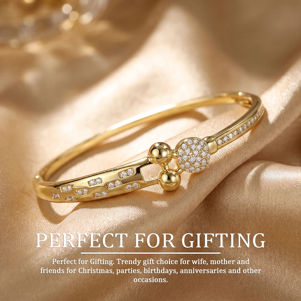 YH-Light luxury gold-plated diamond-encrusted round ball bracelet with a high-end feel and diamond-encrusted opening