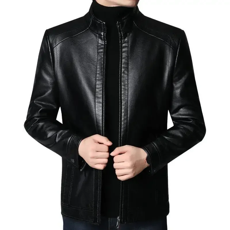 Chaqueta de cuero con cremallera para hombre, abrigo informal de motocicleta, ajustado, nuevo