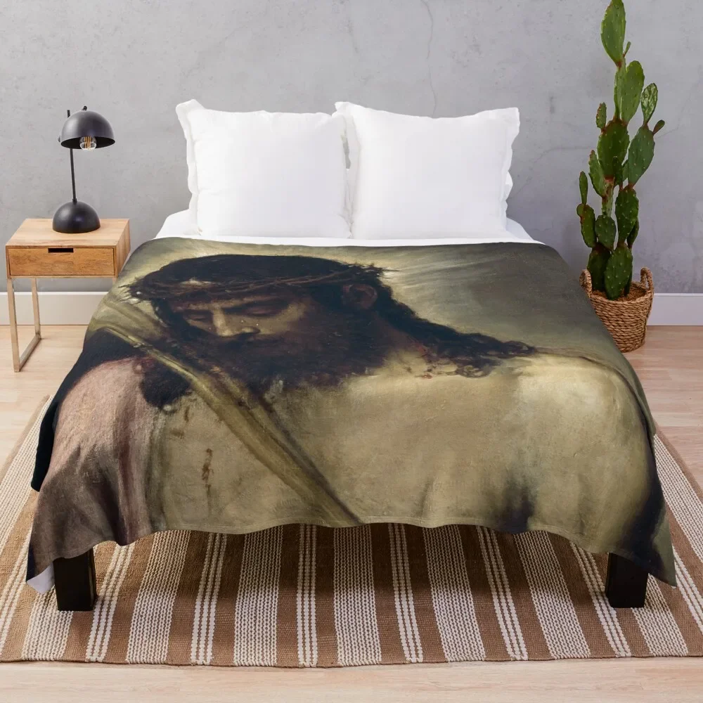 Jesus Christ: Ecce Homo, by Titian Throw Blanket Fashion Sofas Luxury Designer Bed linens Bed Blankets