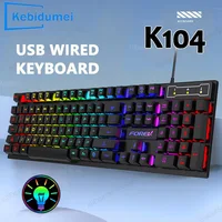 Teclado Mecánico de 104 Teclas, Teclado para Juegos con Cable para Computadora Portátil, Ergonómico, Retroiluminación RGB, 61 Teclas, Teclas con Eje Cian