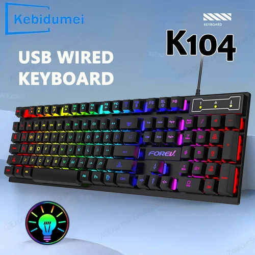Imagen 1 del producto Teclado mecánico de 61 teclas, teclado para juegos por cable para ordenador portátil, ergonomía de escritorio, teclas de eje cian retroiluminadas RGB, accesorios para PC