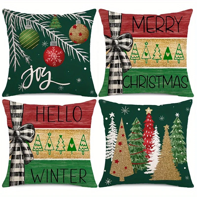 

Home Decor Merry Christmas And Winter Joy Pillow Covers Pattern Cushion Cover Suitable For Sofa Bedroom Car Pillow Cover