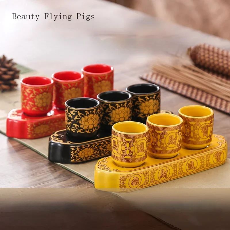 3pcs/set Ceramics Water Supply Cup Goblet Buddhist Temple Supplies Temple Sacrifice Home Decoration Pray for Auspiciousness