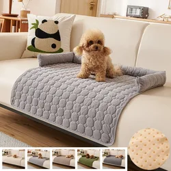 1PC Soft Corduroy Dog Sofa Cover Plaid Pet Bed Blanket Mat for Large Dog Pad with Neck Pillow Thicken Cat Calming Nest Couch Bed