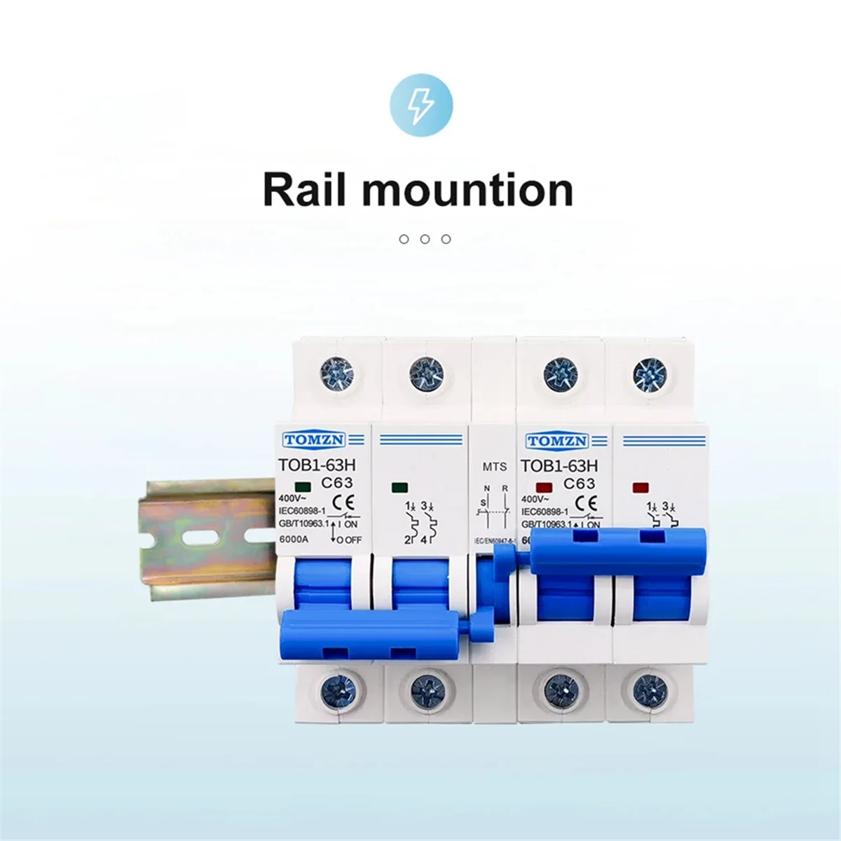 NEW TOMZN TOB1-63H 63A 2P+2P MTS AC Dual Power Manual Transfer Switch Circuit Breaker MCB 50HZ/60HZ