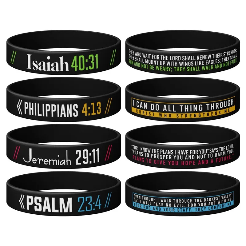 1pc/4pcs psalm philippians jeremiah isaiah Bible verse rubber Wristbands Silicone bracelets