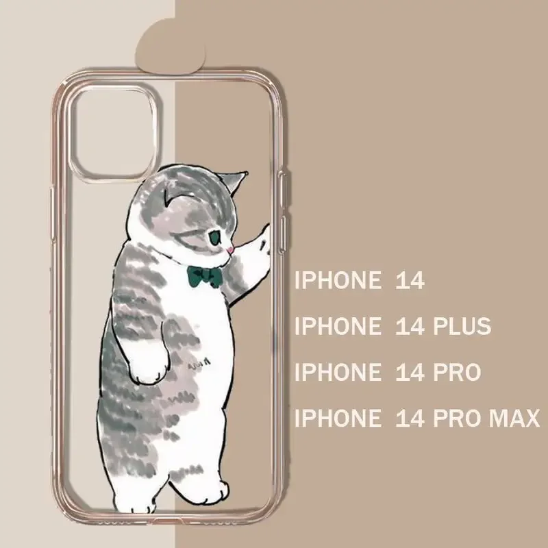 Cute Cat Couple Lovers Animal Phone Case Transparent soft For iphone 11 13 12 14 15 pro max mini plus