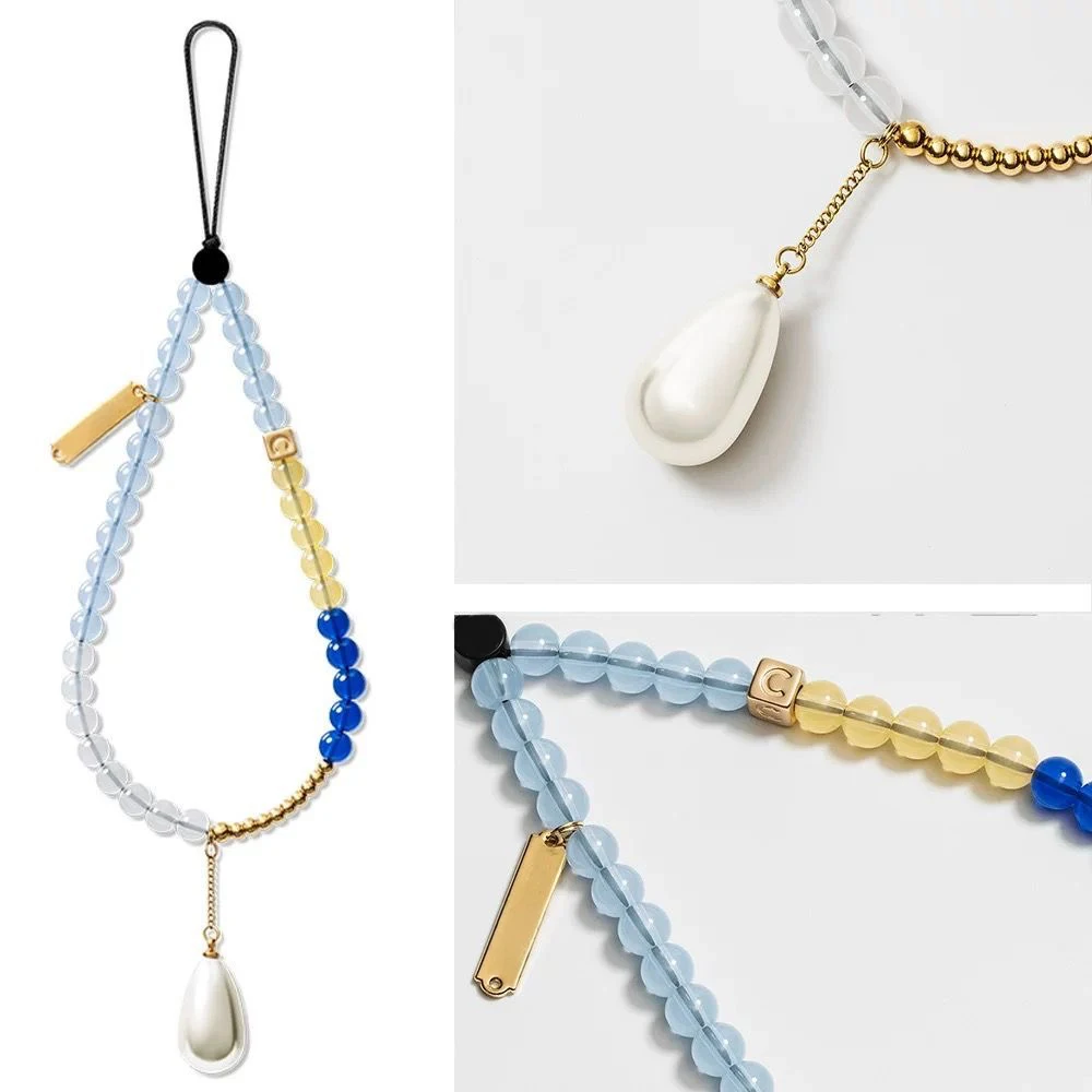 

Blue Bead Pearl Pendant Universal Beads Charm Short Chain Mobile Phone Straps for IPhone Lanyard Bracelet for Samsung Galaxy
