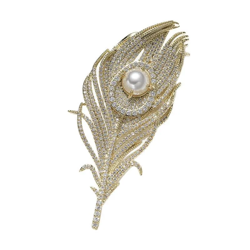 الملونة الطاووس ريشة خمر بروش حجر الراين مطعمة الرجال النساء دبابيس المجوهرات #6