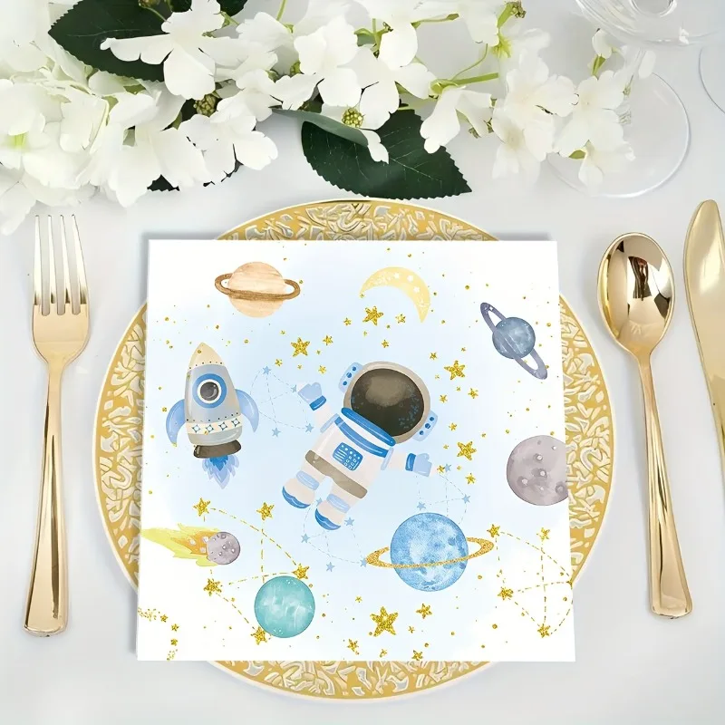 

60pcs Blue Galaxy Space Disposable Napkins Outer Space Theme Party for Boys Astronaut Theme Birthday Decorations