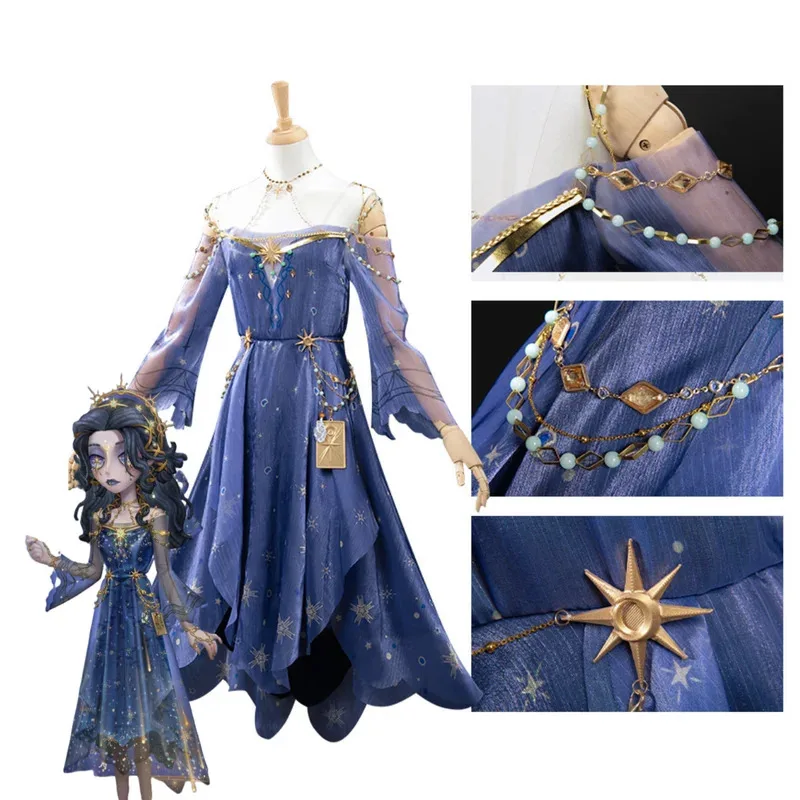 Juego Identity VAda Mesmer psicólogo disfraz Cosplay vestido de noche púrpura gafas de corona mujer Sexy carnaval traje de Navidad 5 pies