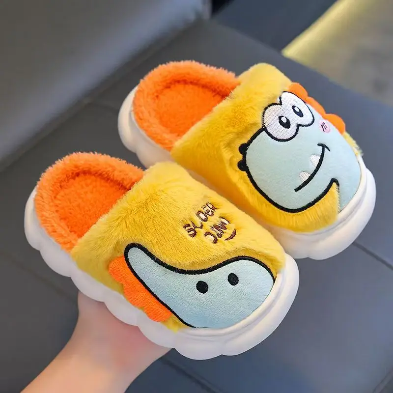

Children Winter New Cartoon Baotou Cotton Slippers Boys And Girls Soft Sole Non Slip Cover Heel Plush Warm Home Cotton Shoes