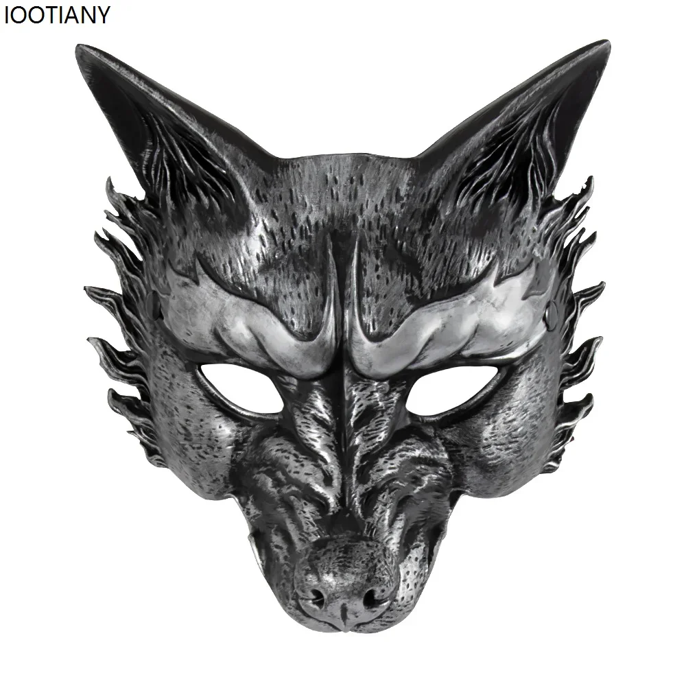 CosplayHalloween หน้ากากสัตว์ Gold และ Silver Rp หน้ากากหมาป่า Unisex สยองขวัญสัตว์ครึ่งหน้า Cover Carnival Party Masquerade ชุด