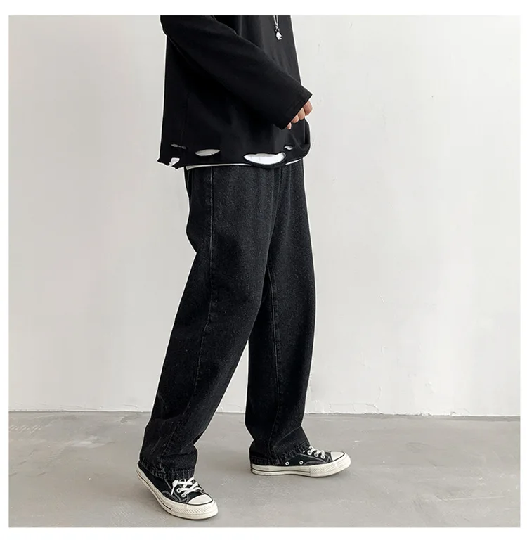 AllSeason Casual Soft Men's Cool Boys Loose Jeans Straight Long Pants Button Zipper Solid Pocket Versatile Comfortable
