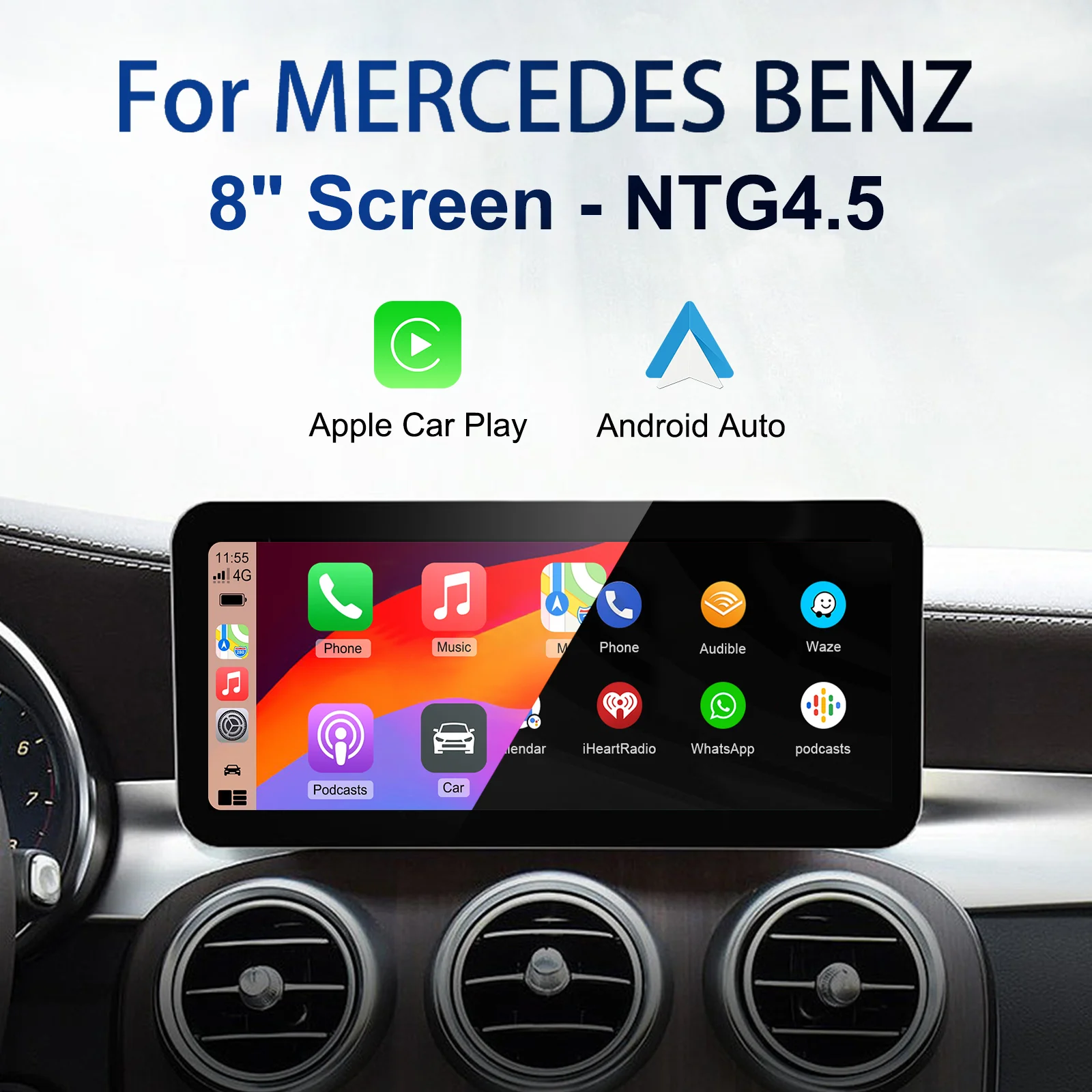 

Декодер EzoneTronics OEM для обновления экрана, комплект для установки CarPlay и Android Auto для автомобилей Mercedes-Benz A/B/C/E/CLA/GLK/ML/SLD с системой NTG4.5