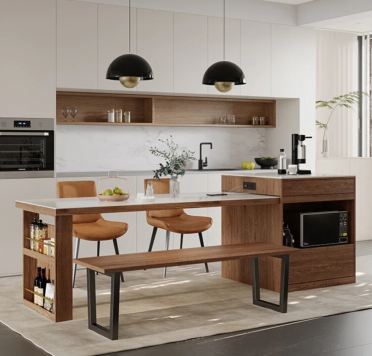 Scalable island integrated small unit household kitchen storage, dining table and chair combination