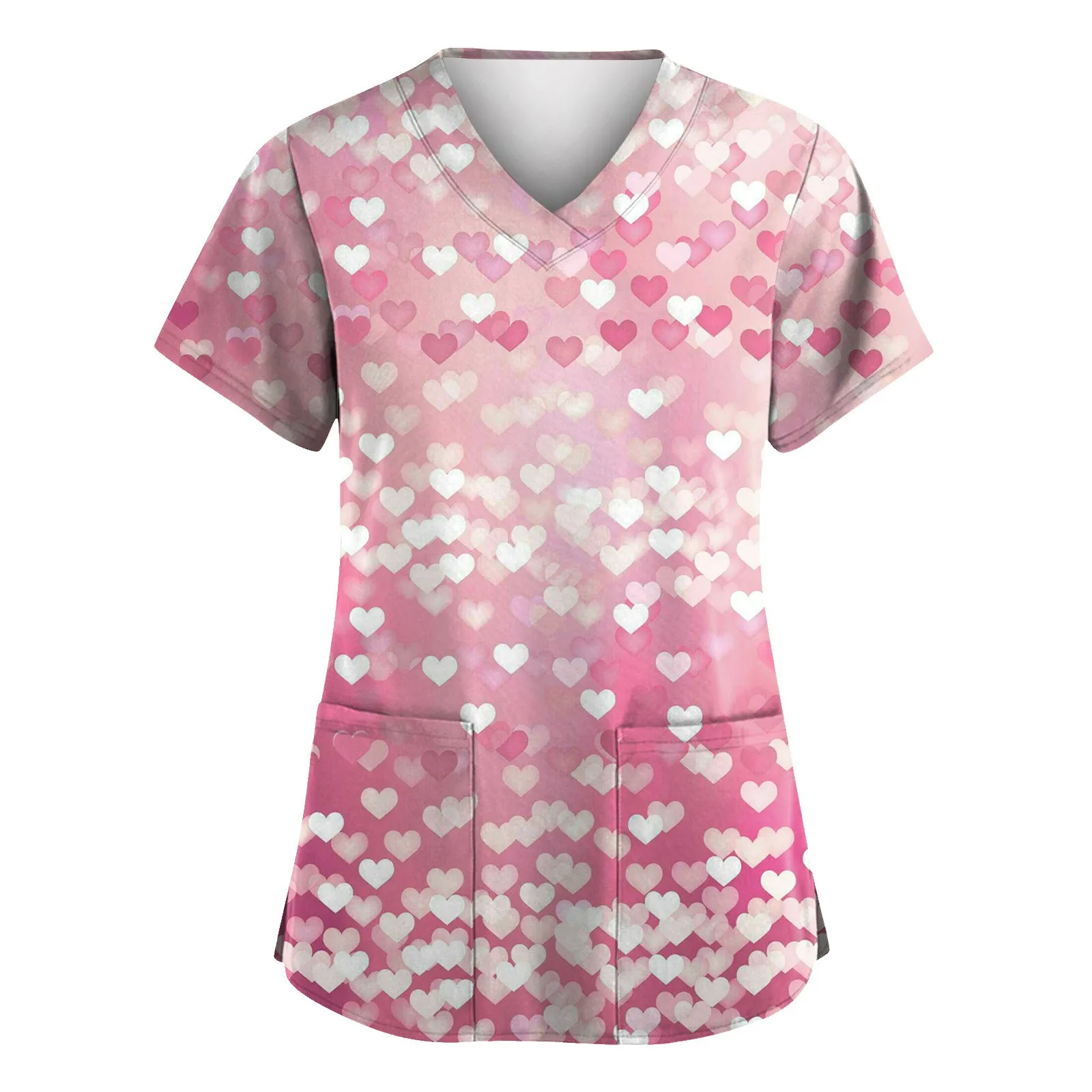 V-Neck Pocket Pattern Printed Care Workers T-Shirt Tops for Lady Clinic Working Clothing Short Sleeve Scrub Nurse Uniform - Image 4