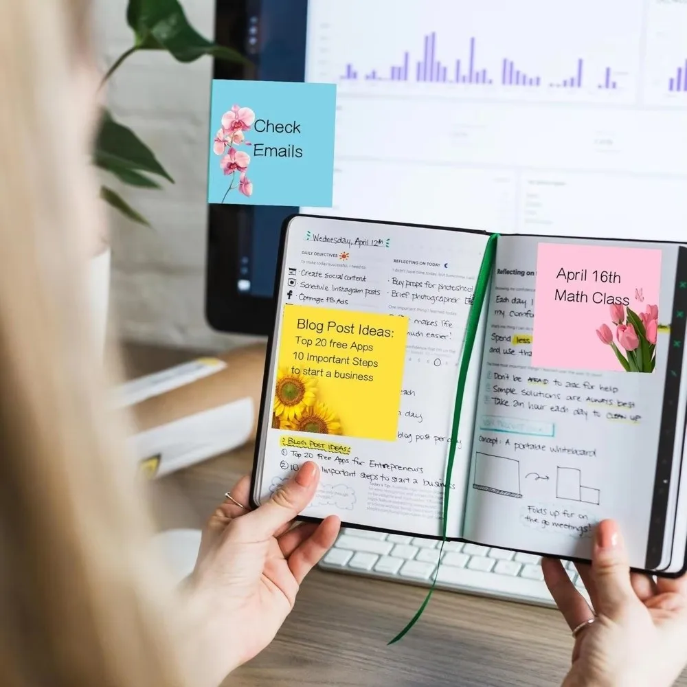 Practical 50 Sheets Per Pad Floral Sticky Notes Self-Stick Macaron Style Memo Pads Colorful Page Markers Students
