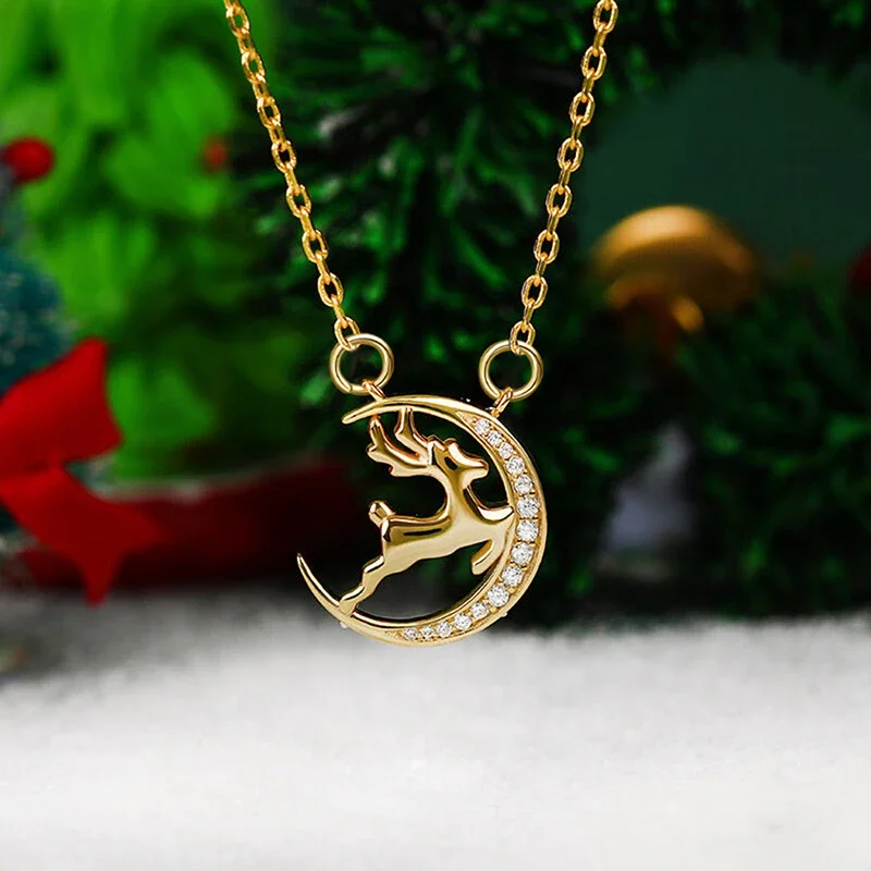 2026 Chic Jumping Elk Moon Shaped Lady Pendant Necklace Luxury Gold Color Jewelry Gifts Exquisite Party Accessories for Women