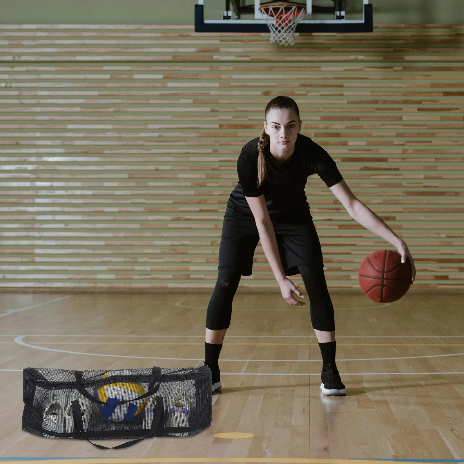 Sports Equipment Storage - กระเป๋าตาข่ายใส่ลูกบาสเก็ตบอล ความจุขนาดใหญ่ สำหรับเก็บลูกกีฬา บาสเก็ตบอล ฟุตบอล วอลเลย์บอล