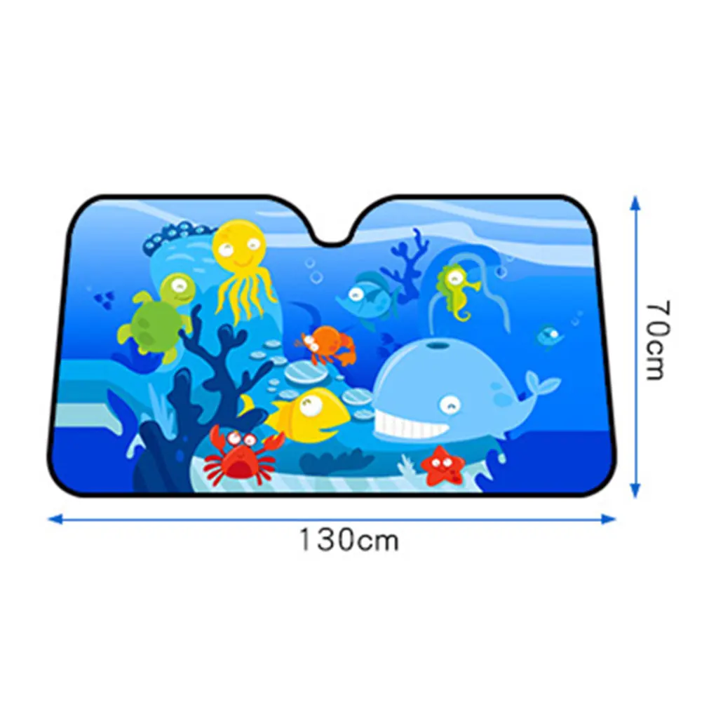 130x70cm Car Windshield Sun Shade Cartoon Sun Visor Front Windscreen Visor UV Block Solar Protection Suction Cup Film Cover