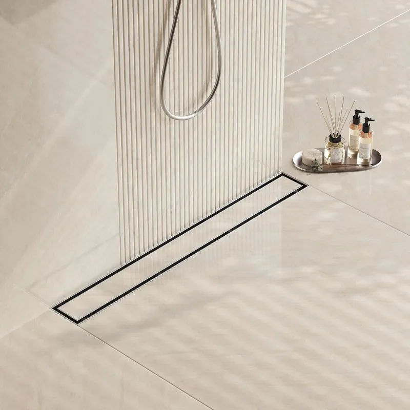 

32-Inch Linear Shower Drain- with 2-in-1 Flat & Tile Insert Cover, 304 Rectangle Shower Floor Drain,Floor Shower Drain