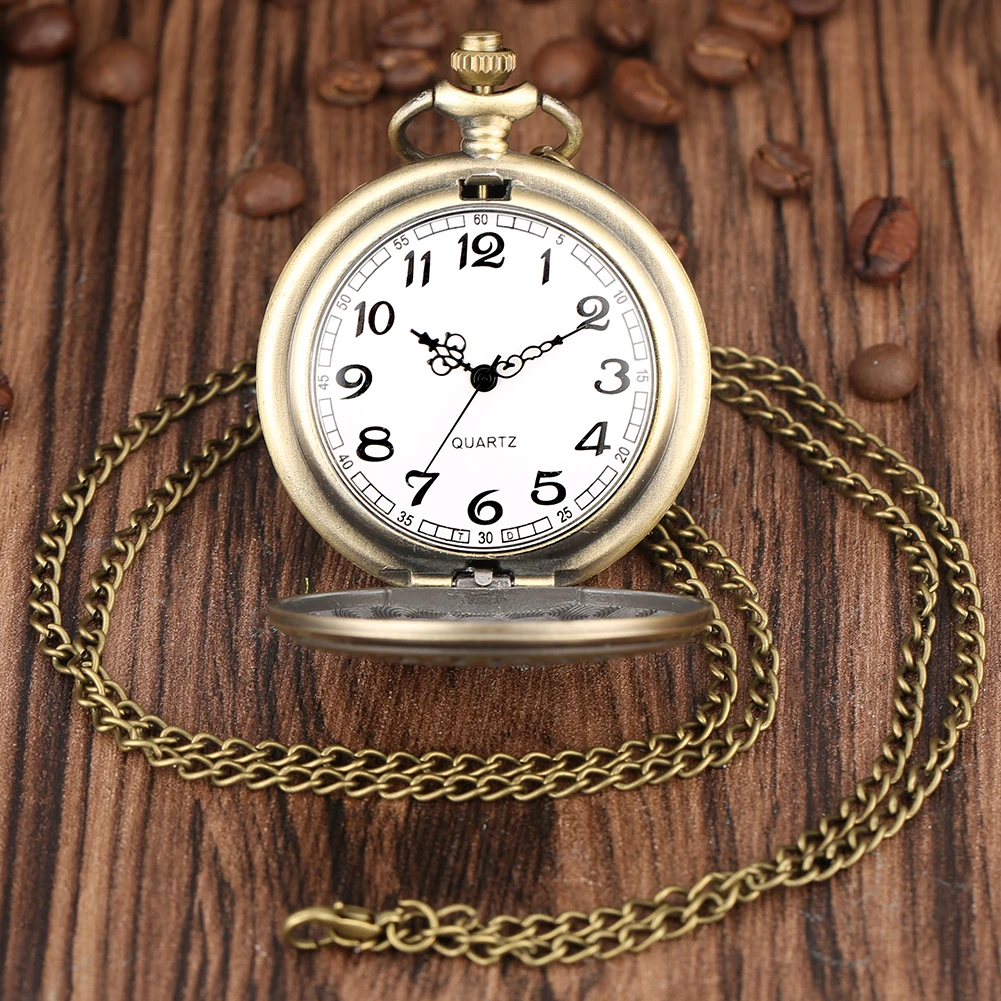 Classic Retro 9 3/4 Platform Pocket Watch with Necklace Chain Quartz Pendant Pocket Clock Arabic Numerals Dial Timepiece Gift