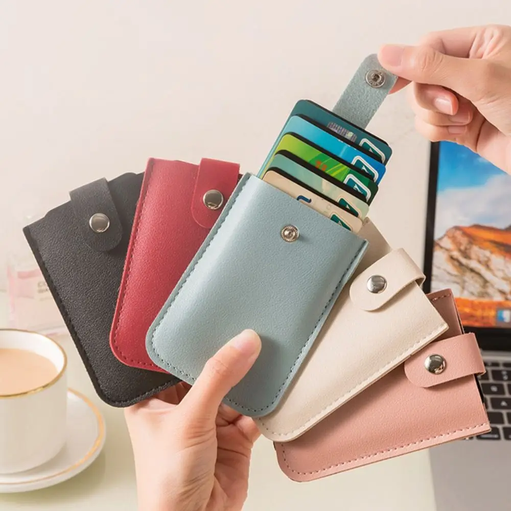 Carteira Mini Slim Laminada Oculta com Sistema de Puxar, 5 Compartimentos para Cartões, Estojo para Cartões de Visita em Couro PU, Bolsas Masculinas em Couro PU