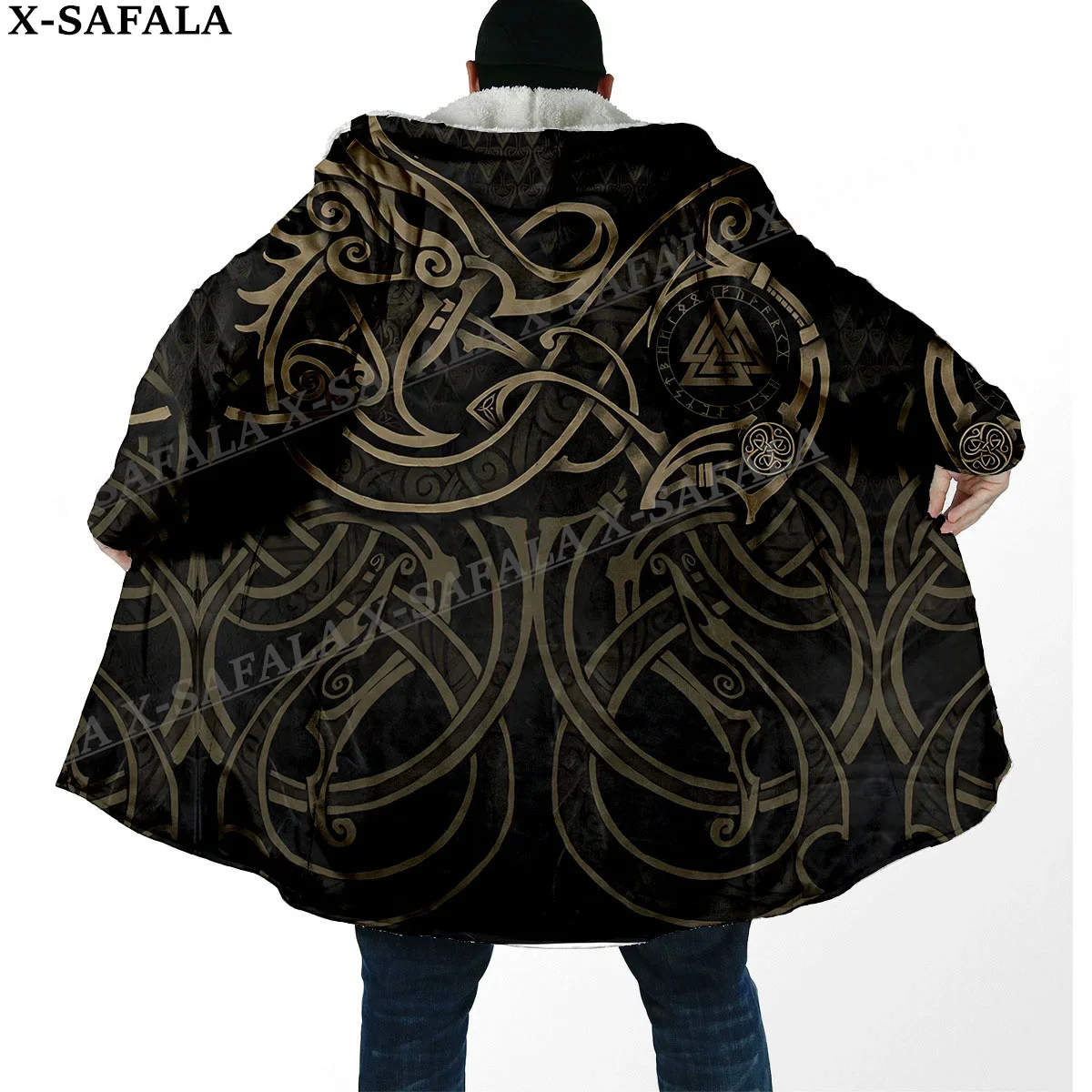 

Norse Mythology Vegvisir Viking Symbol Thick Warm Hooded Cloak Men Overcoat Coat Windproof Fleece Cape Robe Hooded Blanket-11