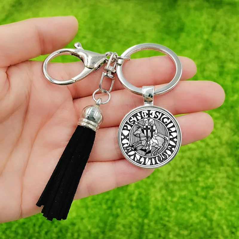 سلسلة مفاتيح فرسان كلاسيكية سلسلة مفاتيح مزودة بشراشيب حقيبة مفاتيح متدلية مع شعار الماسونية الماسونية رمزًا للزجاج مناسبة للرجال والنساء #3