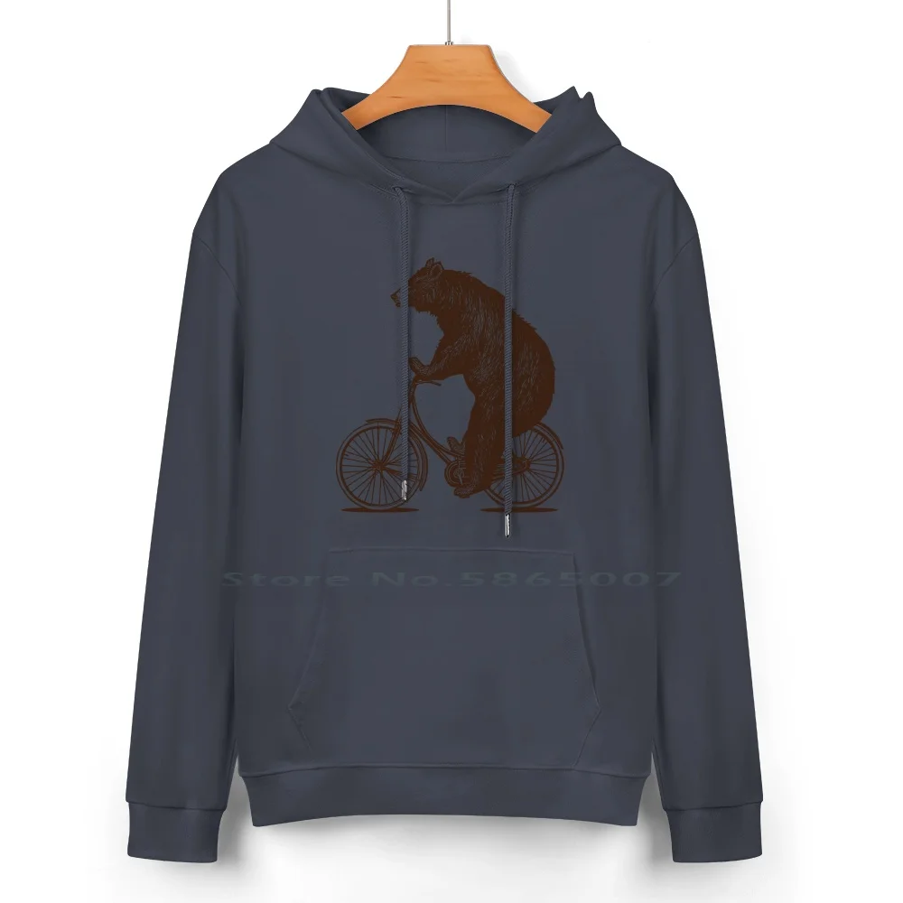 Bear On Bike Pure Cotton Hoodie Sweater 24 Colors Bicycle Bicycling I Love Biking Biker Grizzly Bear Bear On Bike Vintage Bear