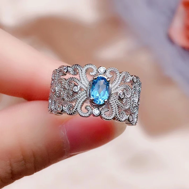 

Jewelry Baroque Style Topaz Ring for Daily Wear 4*6mm Natural Silver Vintage luxury 14k gold jewelry real gold