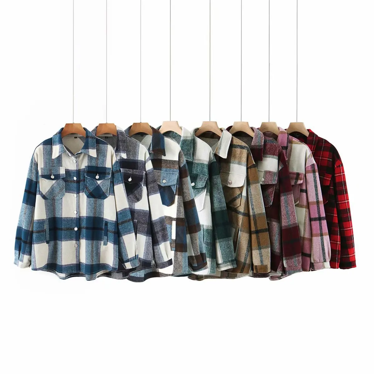 Women's plaid shirt style jacket autumn new product women's urban casual woolen plaid jacket