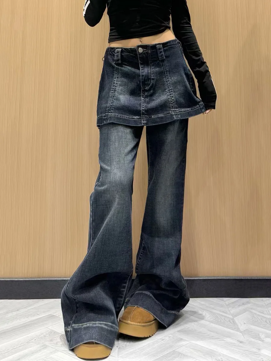 American Design Schlankheits-Mikro-ausgestellte bodenlange Jeans Damen-Jeans mit hoher Taille und geradem Bein für den Herbst