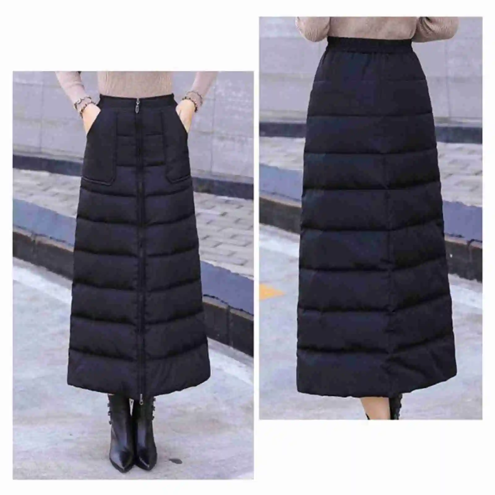 down midi skirt Winter Half-Length Apron Winter Skirt Women's Thickened Down Cotton Skirt Women\u0027s down-filled skirt