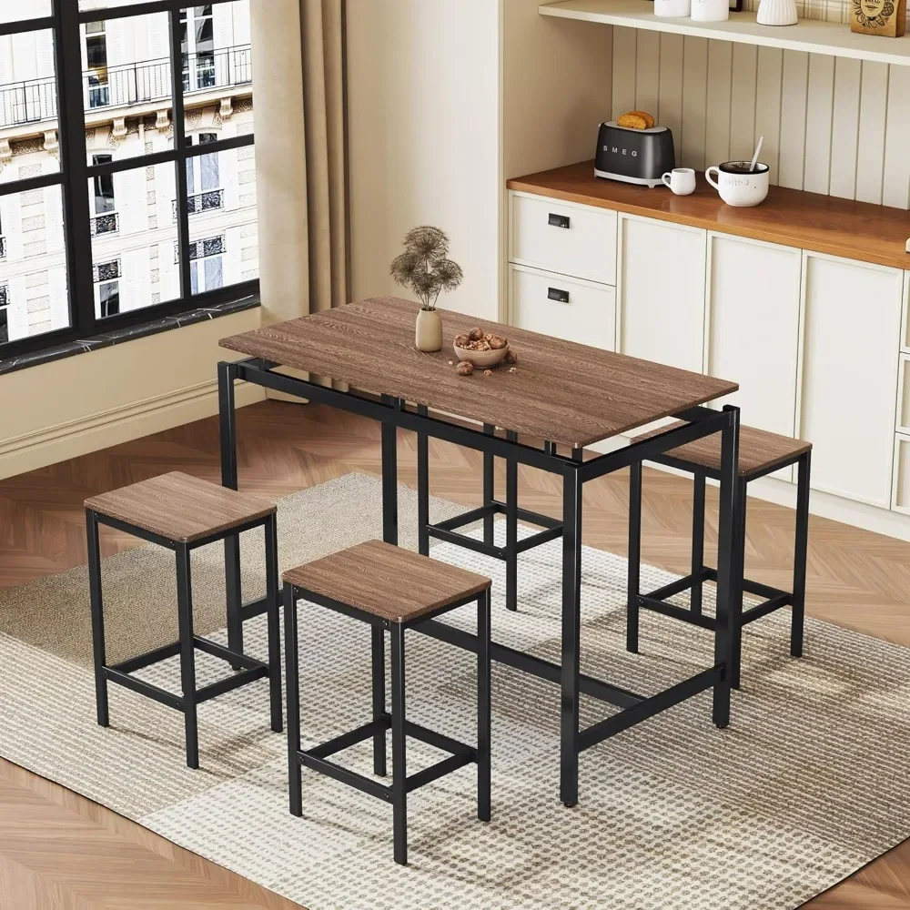 5-Piece Compact Rectangular Bar Table Set with 4 Stools, Furniture for Dining Room and Breakfast Nook, Dining Table Sets