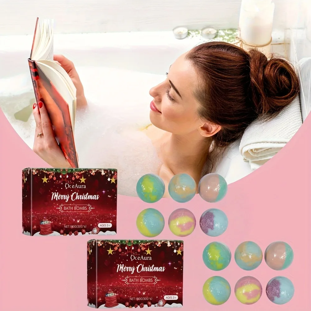 مجموعة هدايا من 12 قنابل حمام عيد الميلاد النابضة بالحياة، كرات فقاعات إسفنجية احتفالية للاسترخاء في وقت الاستحمام، قنبلة استحمام للاسترخاء في العطلة