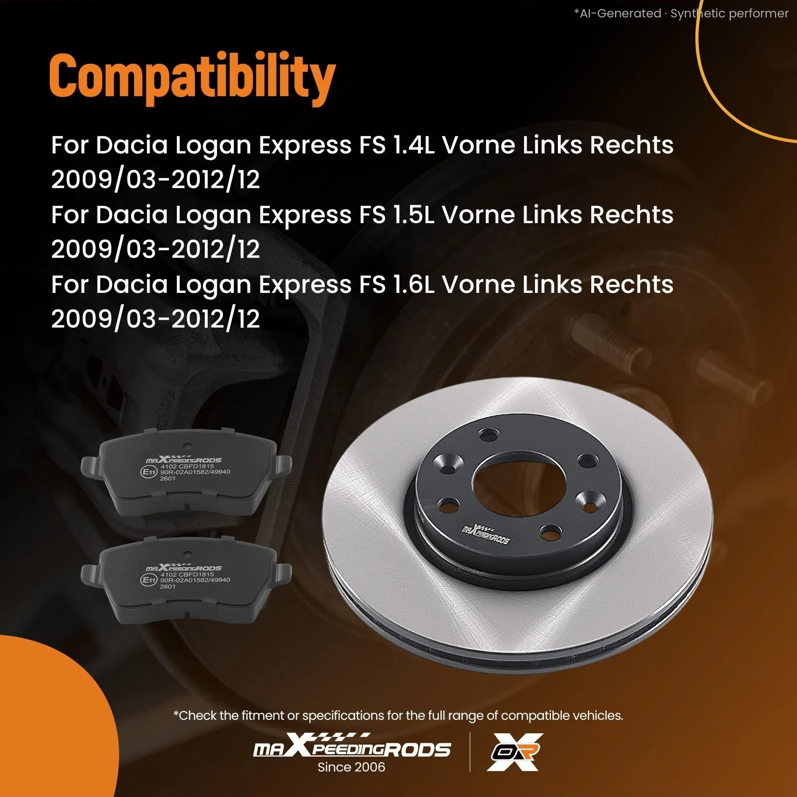 Front Brake Discs Pads Set for Dacia Logan MCV/Renault 2007-2013 410608481R